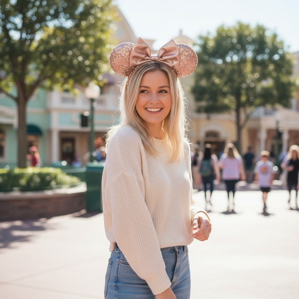 Disney Parks Minnie Mouse Ears OS Rose Gold Sequin Princess Headband Vacation